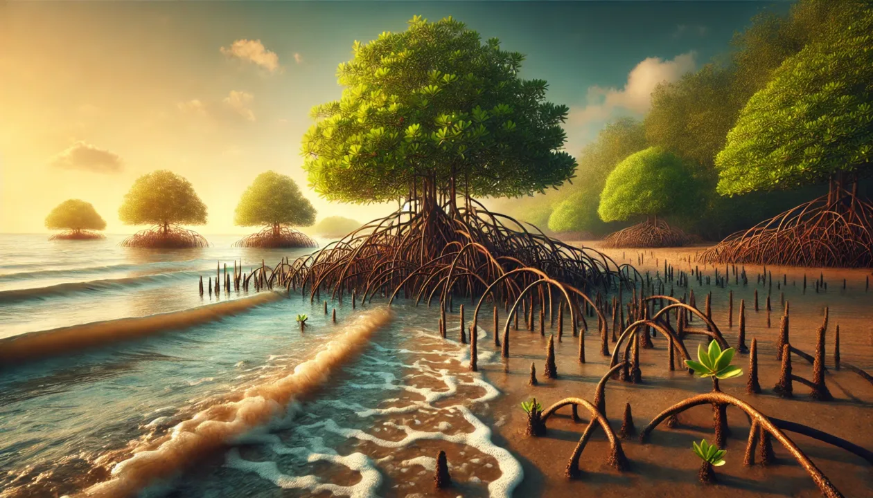 Mangrove wetland along a tropical coastline Mangrove wetland along a tropical coastline