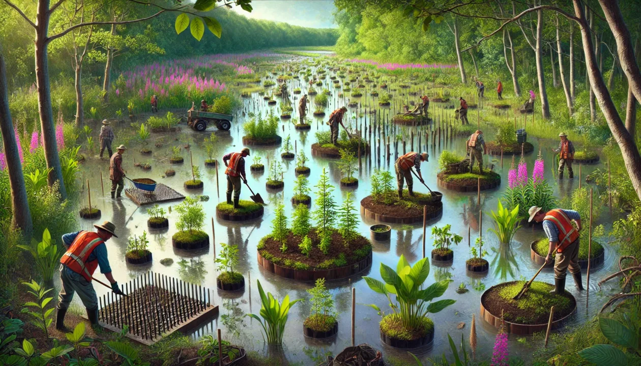 Vegetative restoration in a wetland setting Vegetative restoration in a wetland setting