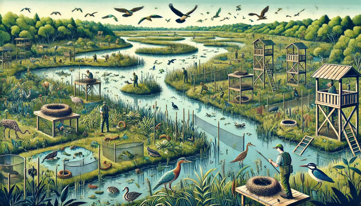 Wildlife reintroduction and habitat enhancement in a restored wetland Wildlife reintroduction and habitat enhancement in a restored wetland