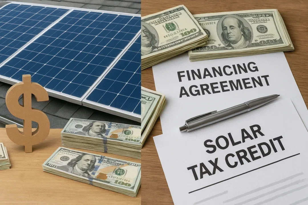 Visual representation of solar panel costs, financing programs, and tax incentives.